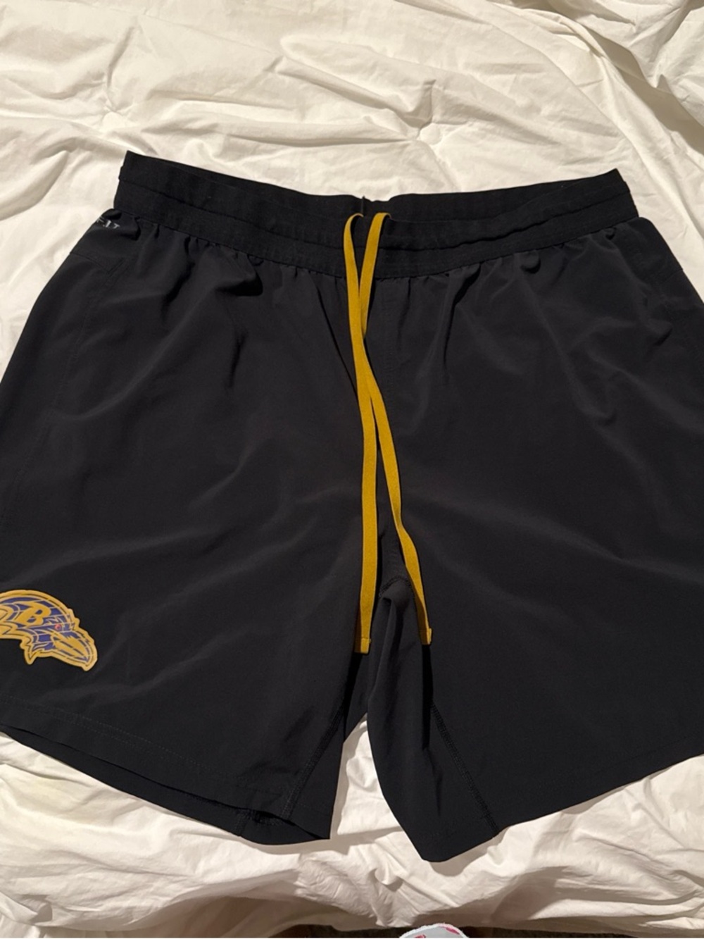 Nike Black Men's Athletic Shorts with Yellow Drawstring